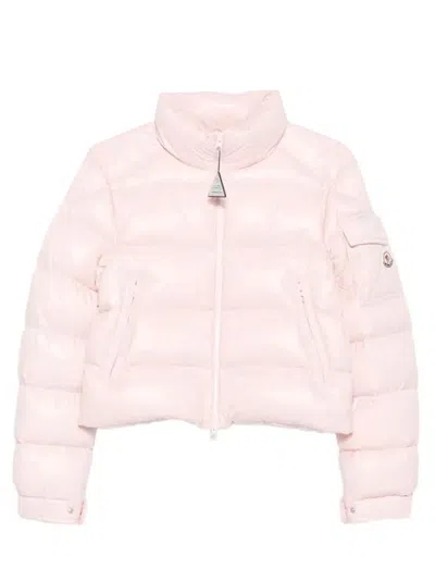 Moncler Short Down Puffer Jacket With High Collar In Neutral