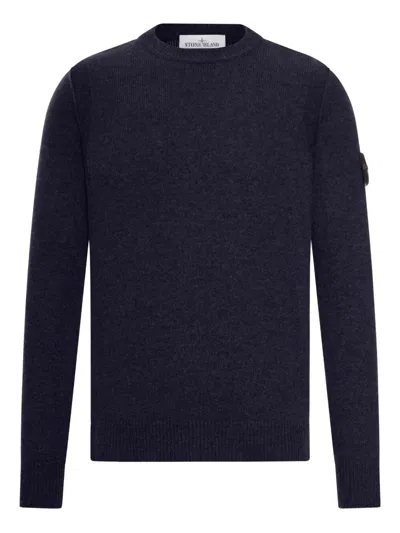 Stone Island Crew-neck Jumper With Reverse Stitch Details In Blue