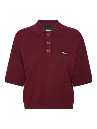 Rotate Birger Christensen Burgundy Polo Shirt With Logo Patch In Burgundy