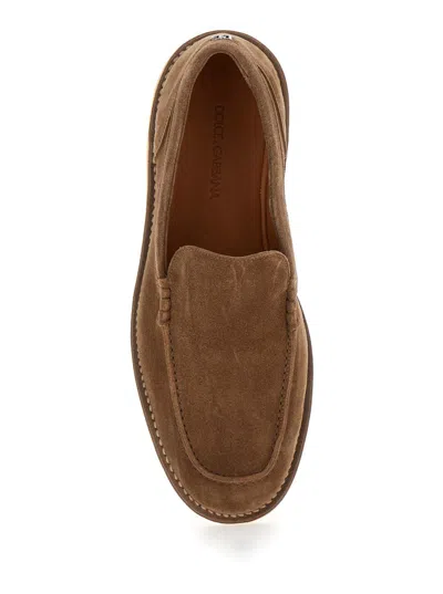 Dolce & Gabbana Brown Suede Loafers With Rubber Sole In Brown
