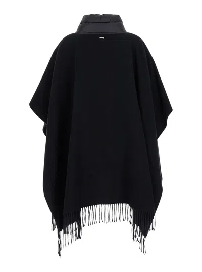 Herno 'warmy' Black High Neck Poncho With Patch Pockets In Wool And Nylon Woman