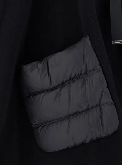Herno 'warmy' Black High Neck Poncho With Patch Pockets In Wool And Nylon Woman