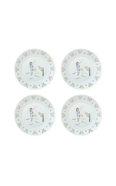Duggan Society Tennis Girl Dessert Plate (set Of 4)