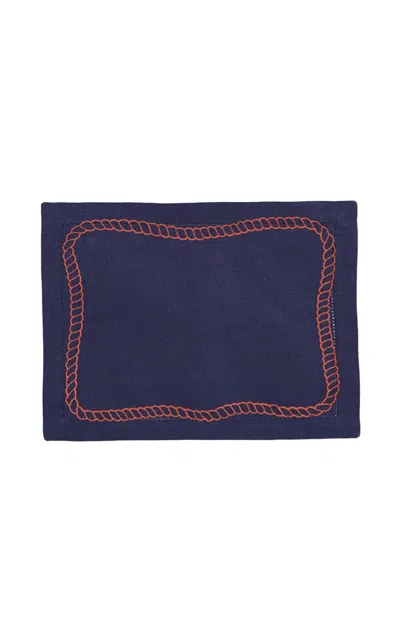 Los Encajeros Set Of Four Bowline Navy/blood Orange Cocktail Napkins