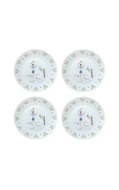 Duggan Society Tennis Boy Dessert Plate (set Of 4)