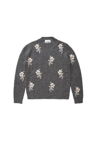 Jil Sander Alpaca Blend Sweater Embroidered Flowers In Gray