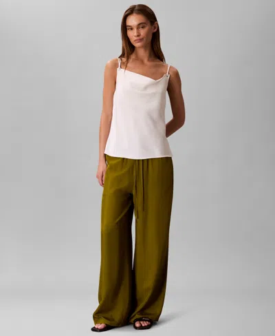 Calvin Klein Women's Drawstring Wide-leg Pants In Brown