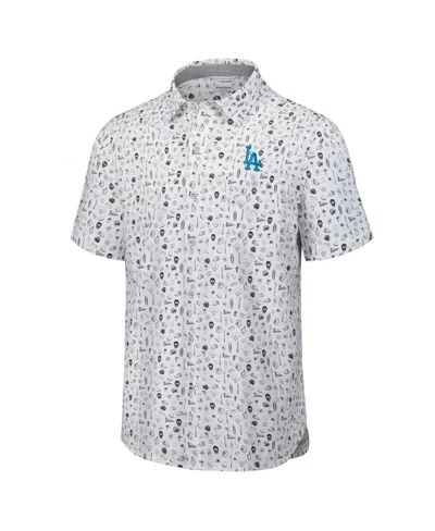 Tommy Bahama Men's Gray Los Angeles Dodgers Nova Wave Riptide Rally Camp Button-up Short Sleeve Shirt In Neutral