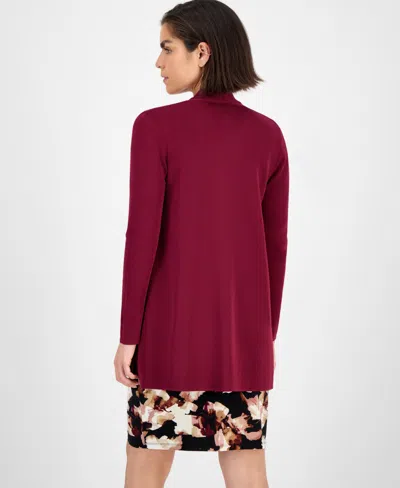 Anne Klein Open Front Rib Cardigan In Burgundy