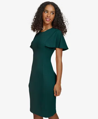 Calvin Klein Flutter Sleeve Sheath Dress In Green