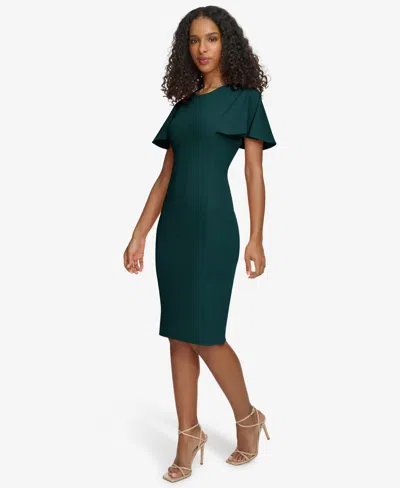 Calvin Klein Flutter Sleeve Sheath Dress In Green