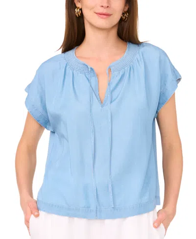 Vince Camuto Women's Shirred-neck Cap-sleeve Peasant Blouse In Blue