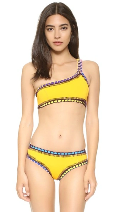 Kiini 'ro' Crochet Trim One-shoulder Bikini Top In Bright Yellow/multi