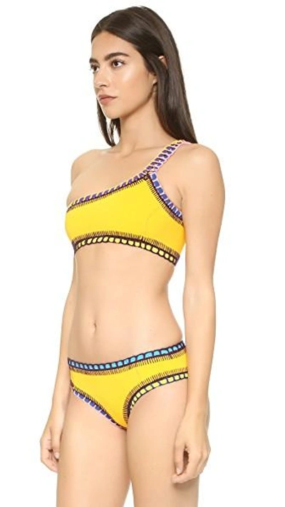 Shop Kiini Ro One-shoulder Bikini Top In Bright Yellow/multi