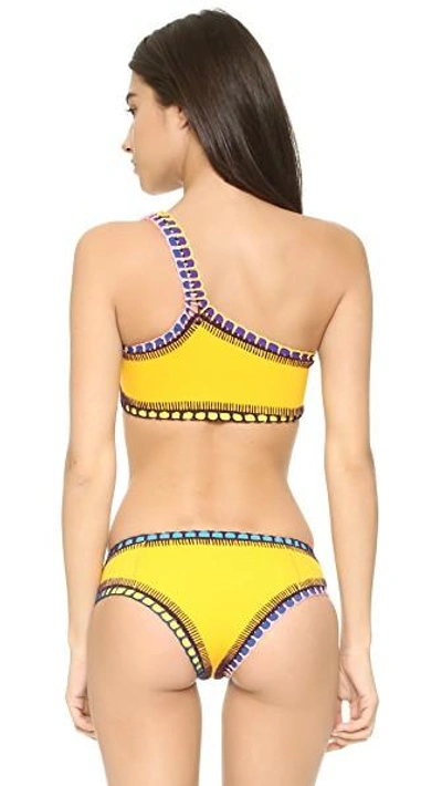 Shop Kiini Ro One-shoulder Bikini Top In Bright Yellow/multi