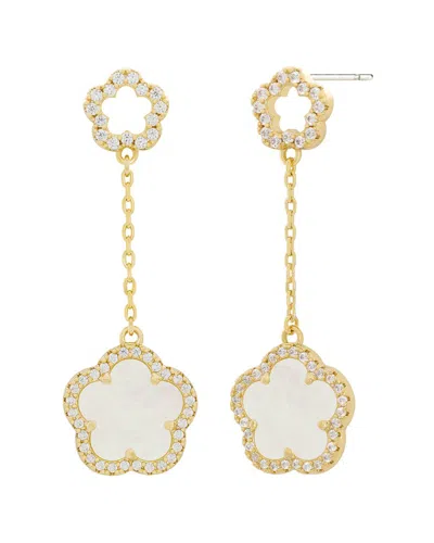 Jankuo Flower 14k Plated Mother-of-pearl Cz Long Drop- Post Earrings
