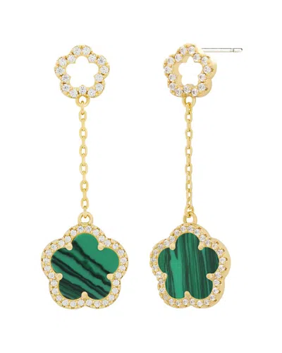 Jankuo Flower 14k Plated Synthetic Emerald Cz Long Drop- Post Earrings