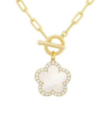 Jankuo Flower 14k Plated Mother-of-pearl Cz T-bar Necklace