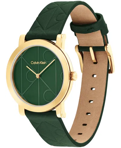 Calvin Klein Women's Green Leather Strap Watch, 32mm
