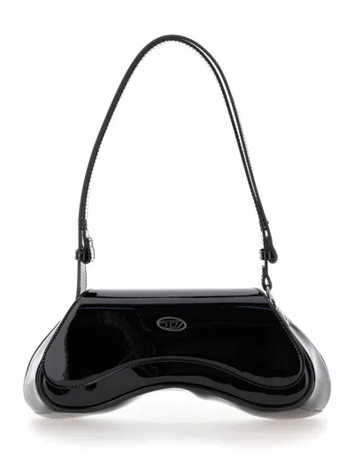 Diesel Play Black Shoulder Bag With Logo Plate In Tech Fabric Woman