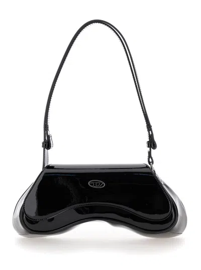 Diesel Play Black Shoulder Bag With Logo Plate In Tech Fabric Woman
