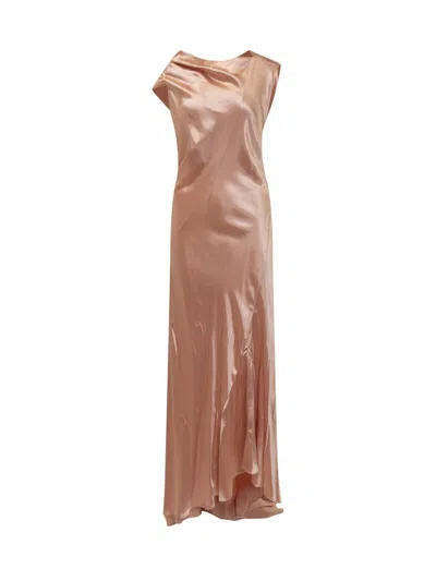 Alberta Ferretti Asymmetric Rolled Neck Dress In Brown