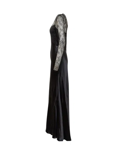 Alberta Ferretti Black Satin Long Dress In Black