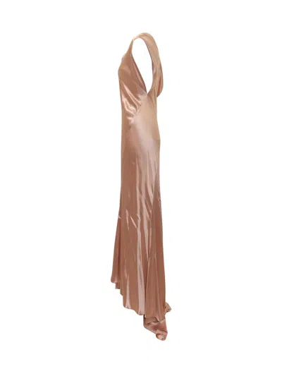 Alberta Ferretti Asymmetric Rolled Neck Dress In Brown