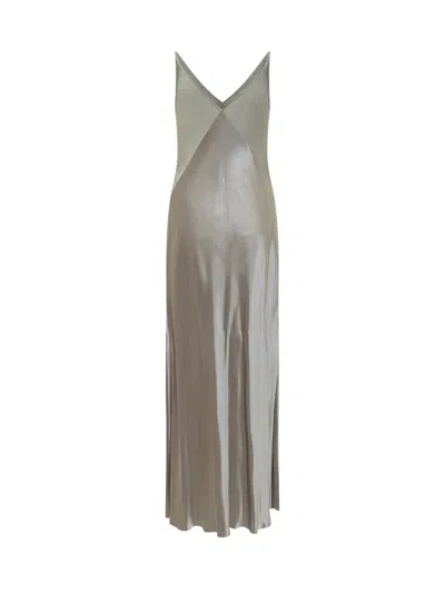 Alberta Ferretti Shiny Satin Long Dress In Gray