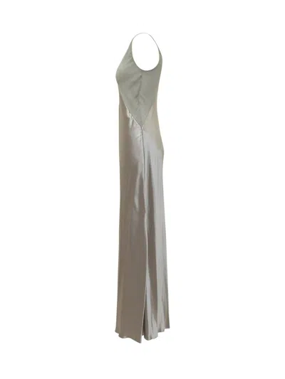 Alberta Ferretti Shiny Satin Long Dress In Gray