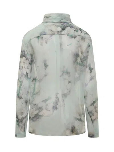 Alberta Ferretti Floral Print Chiffon Blouse With Knot Tie In Gray