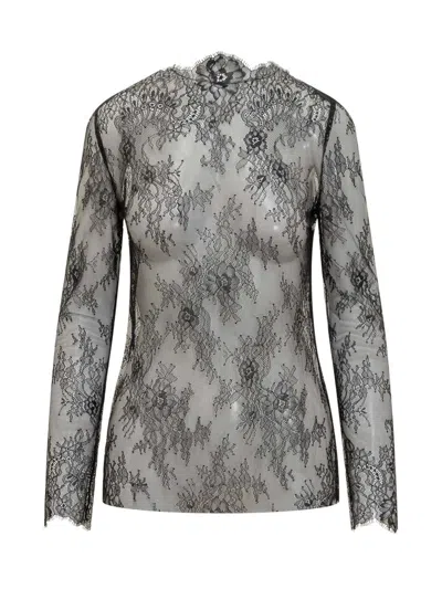 Alberta Ferretti Floral Pattern Lace Ls T-shirt In Gray