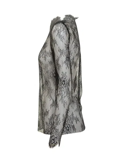 Alberta Ferretti Floral Pattern Lace Ls T-shirt In Gray