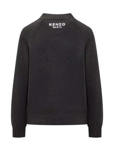 Kenzo Boke Flower Logo Sweater With Elastic Ribbed Trims In Black