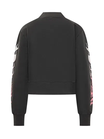 Palm Angels Flames Fitted Crew In Black