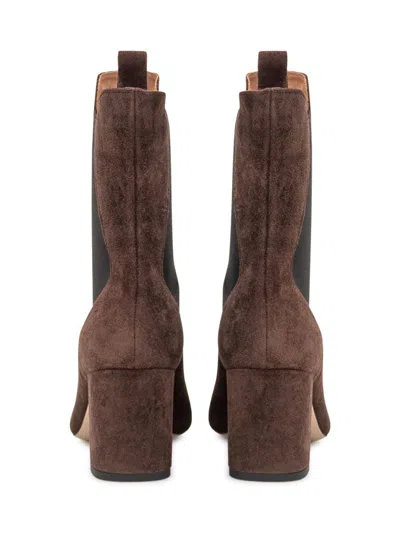 Paris Texas Pointed Ankle Boots In Soft Pepper Suede Leather In Brown