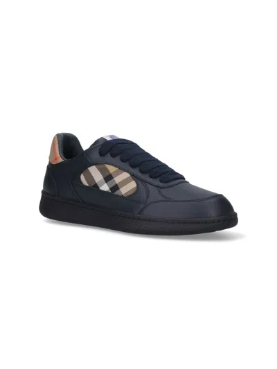 Burberry Indigo Blue Leather And Check Sneaker Terrace In Black