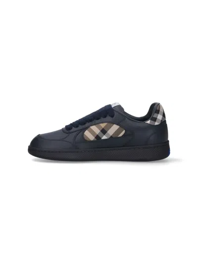 Burberry Indigo Blue Leather And Check Sneaker Terrace In Black
