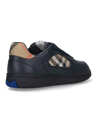 Burberry Indigo Blue Leather And Check Sneaker Terrace In Black