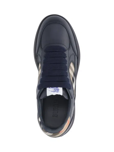 Burberry Indigo Blue Leather And Check Sneaker Terrace In Black