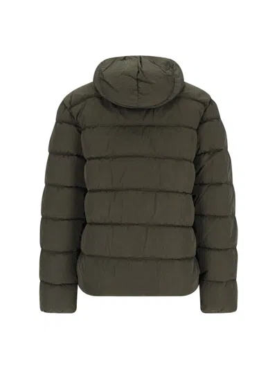 C.p. Company Quilted Green Polyamide Down Jacket With Integrated Sunglasses