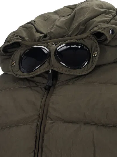 C.p. Company Quilted Green Polyamide Down Jacket With Integrated Sunglasses