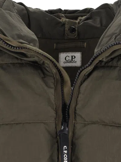C.p. Company Quilted Green Polyamide Down Jacket With Integrated Sunglasses