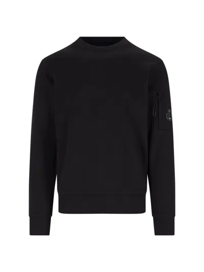 C.p. Company Cp Company Diagonal Raised Fleece Crew Neck Lens Sweatshirt In Black