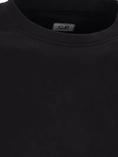 C.p. Company Cp Company Diagonal Raised Fleece Crew Neck Lens Sweatshirt In Black