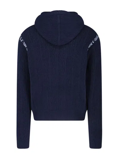 Marni Hooded Sweatshirt With Embroidered Detail And Ribbed Texture In Blue