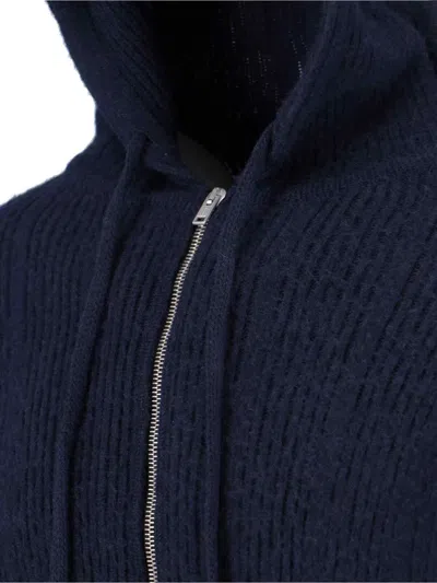 Marni Hooded Sweatshirt With Embroidered Detail And Ribbed Texture In Blue