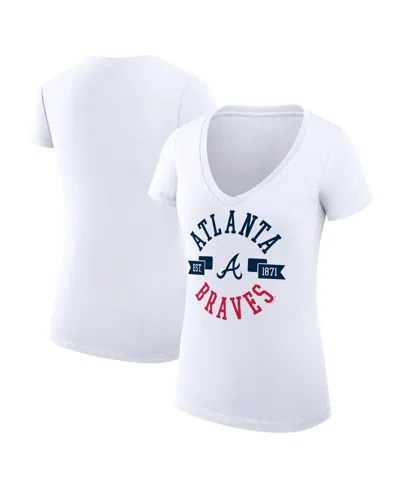 G-iii 4her By Carl Banks Women's White Atlanta Braves City Graphic V-neck Fitted T-shirt