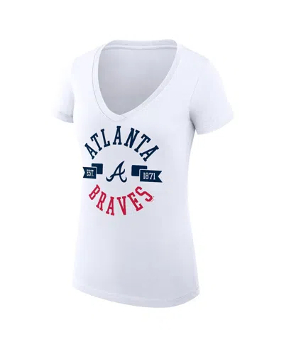 G-iii 4her By Carl Banks Women's White Atlanta Braves City Graphic V-neck Fitted T-shirt