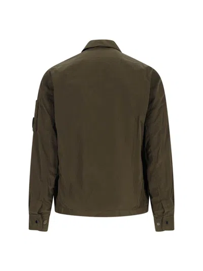 C.p. Company Logo Shirt Jacket - Green In Brown